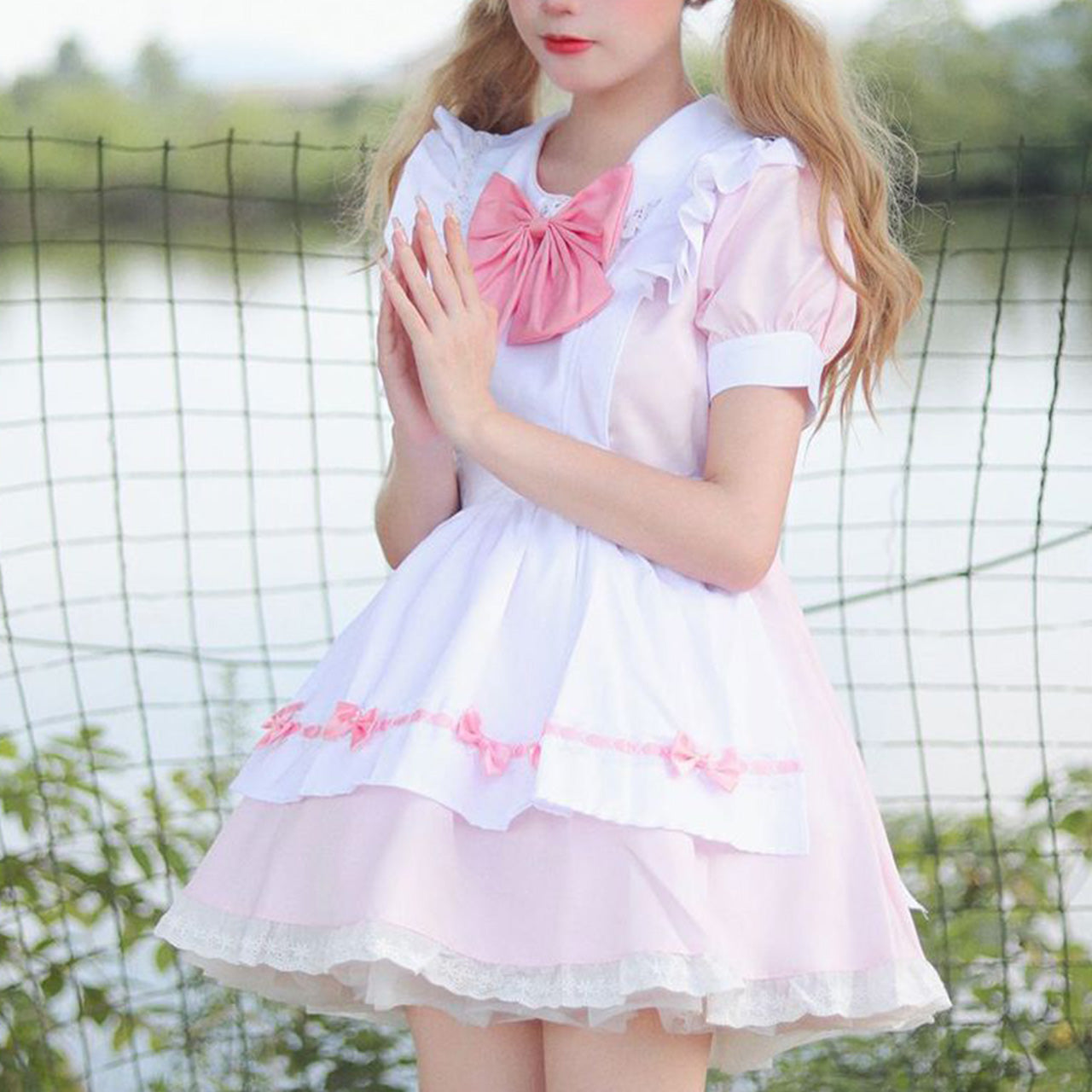 大きいサイズ レディース｜Pink ribbon maid dress (M/L/2L/3L/4L/5L