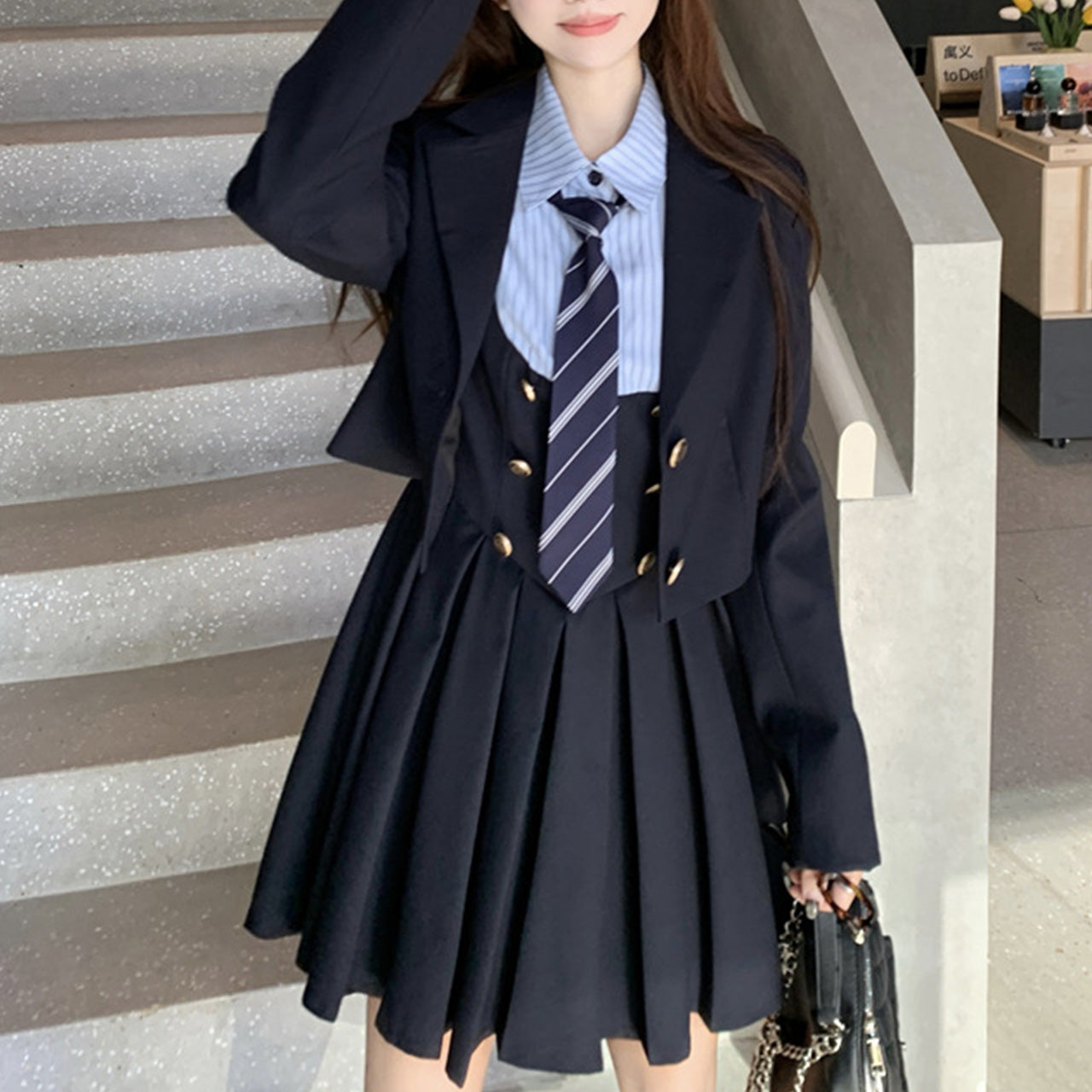 大きいサイズ レディース ノーブルスクール・ネイビージャケットワンピースセット(L/LL/3L/4L/5L)