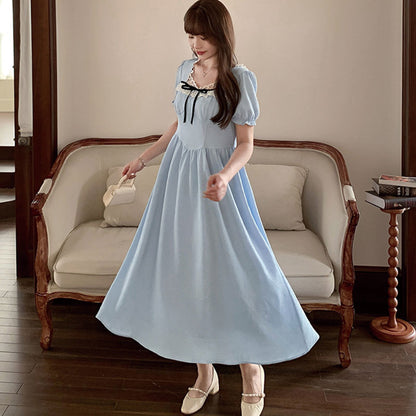 清楚ブルーのリボンレースロングワンピース(LL/3L/4L/5L/6L)