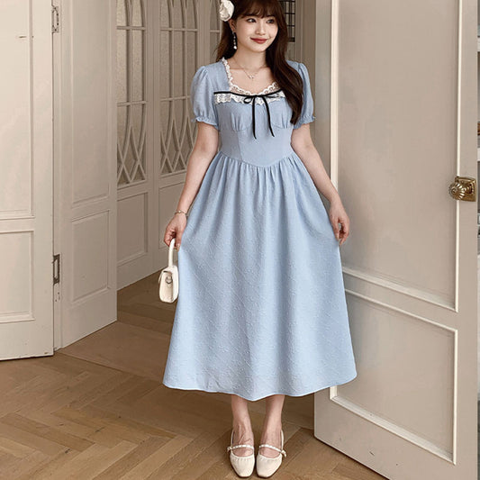 清楚ブルーのリボンレースロングワンピース(LL/3L/4L/5L/6L)