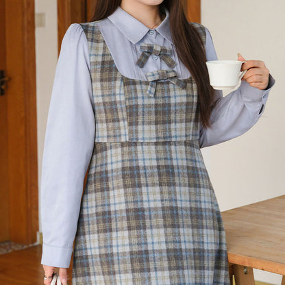 ブルーグレイスチェック ロングワンピース(3L/4L/5L/6L)