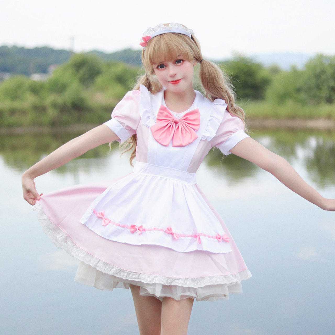大きいサイズ レディース｜Pink ribbon maid dress (M/L/2L/3L/4L/5L