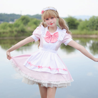 リボンのメイド服ピンクワンピ―ス (M/L/2L/3L/4L/5L/6L)/コスプレ/ハロウィン