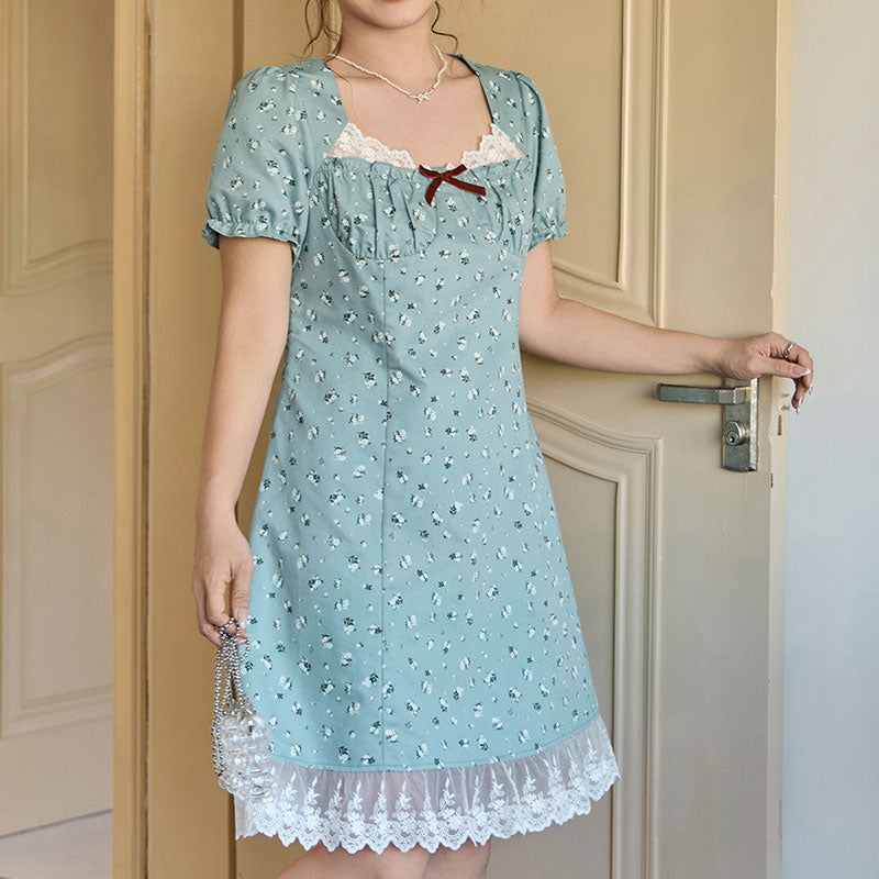 大きいサイズ レディース アンティーク花柄のレース重ねドーリーワンピース(LL/3L/4L/5L/6L)