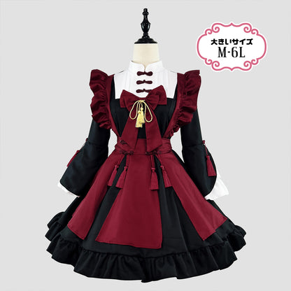 紅い月のチャイナメイドワンピース・ハロウィン・コスプレ(M/L/LL/3L/4L/5L/6L)