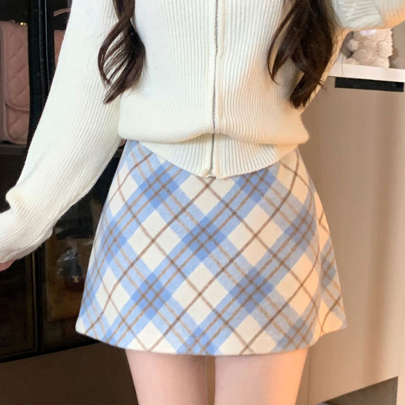 シーズンチェック・あったかガーリーミニ丈スカート(L/LL/3L/4L/5L)