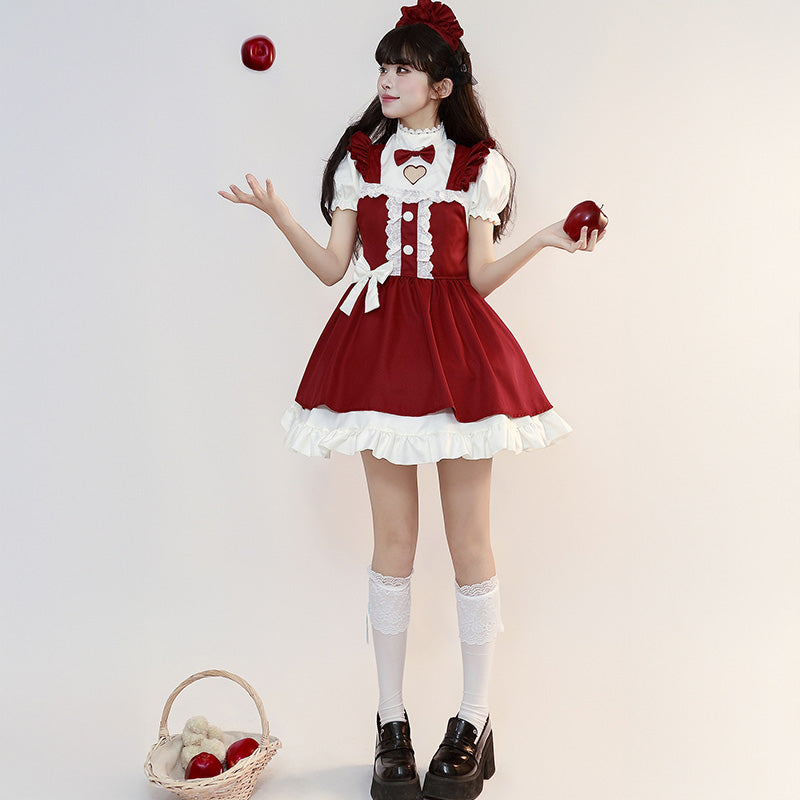 ハートリボンのスイートレッドメイド服(M/L/LL/3L/4L/5L/6L)/コスプレ/ハロウィン