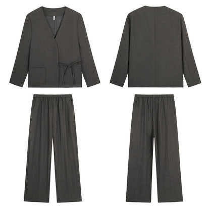 抜け感ノーカラーのゆる美シルエットスーツセット(LL/3L/4L/5L/6L)