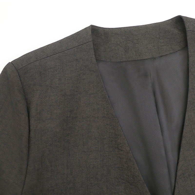 大きいサイズ レディース 抜け感ノーカラーのゆる美シルエットスーツセット(LL/3L/4L/5L/6L)