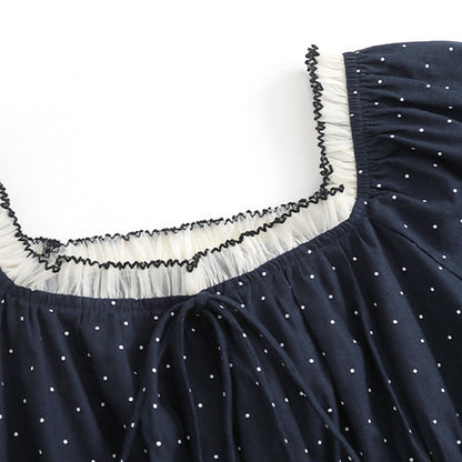 ホワイトドットのふんわり華奢見えリボンオフショルブラウス(LL/3L/4L/5L/6L)