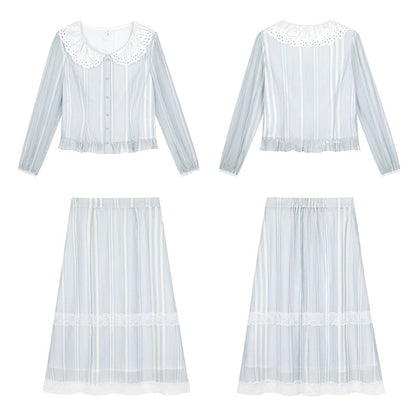 淡色ストライプの軽やかレディセットアップ(LL/3L/4L/5L/6L)