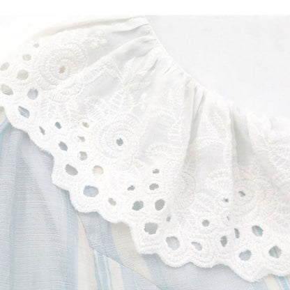 淡色ストライプの軽やかレディセットアップ(LL/3L/4L/5L/6L)