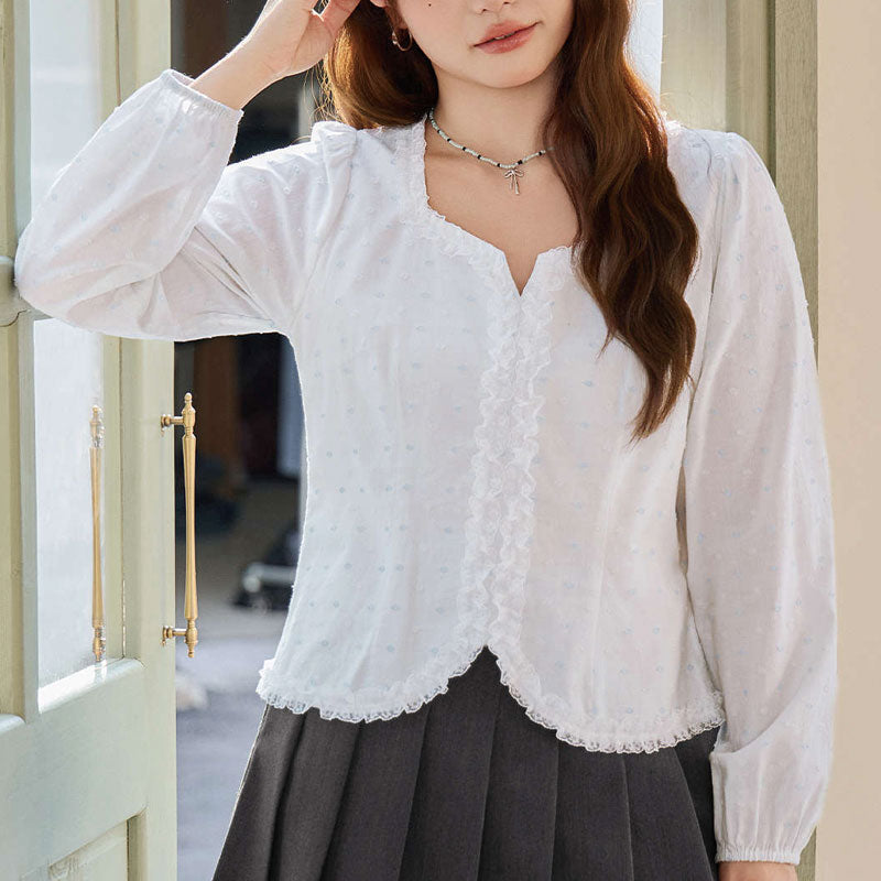 大きいサイズ レディース やさしげ小花のレースナチュラルブラウス(LL/3L/4L/5L/6L)