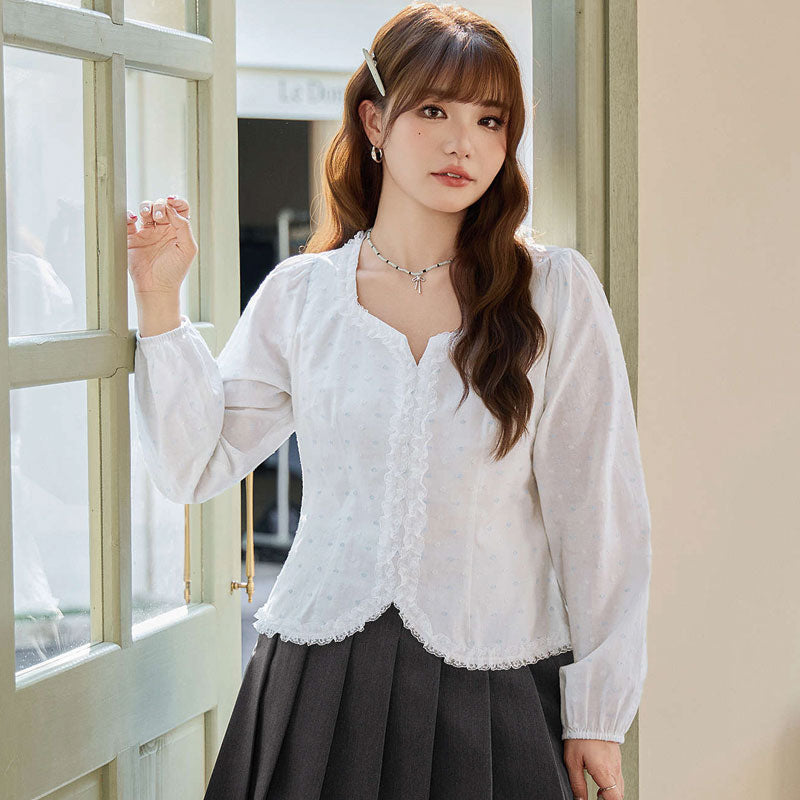 大きいサイズ レディース やさしげ小花のレースナチュラルブラウス(LL/3L/4L/5L/6L)