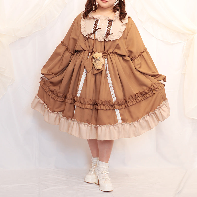 [Pre-order] Bear Lolita Long Sleeve Dress (One Size Fits 4L-6L) / Taberunosky