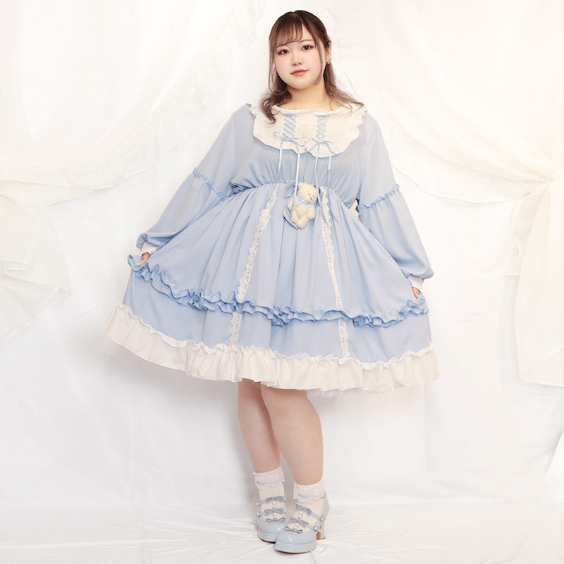 [Pre-order] Bear Lolita Long Sleeve Dress (One Size Fits 4L-6L) / Taberunosky