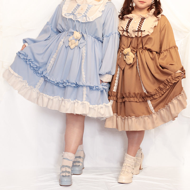 [Pre-order] Bear Lolita Long Sleeve Dress (One Size Fits 4L-6L) / Taberunosky