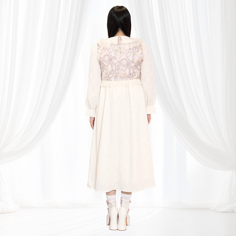 大きいサイズ レディース 白桃ミルクの花影ロングワンピース(3L/4L/5L)