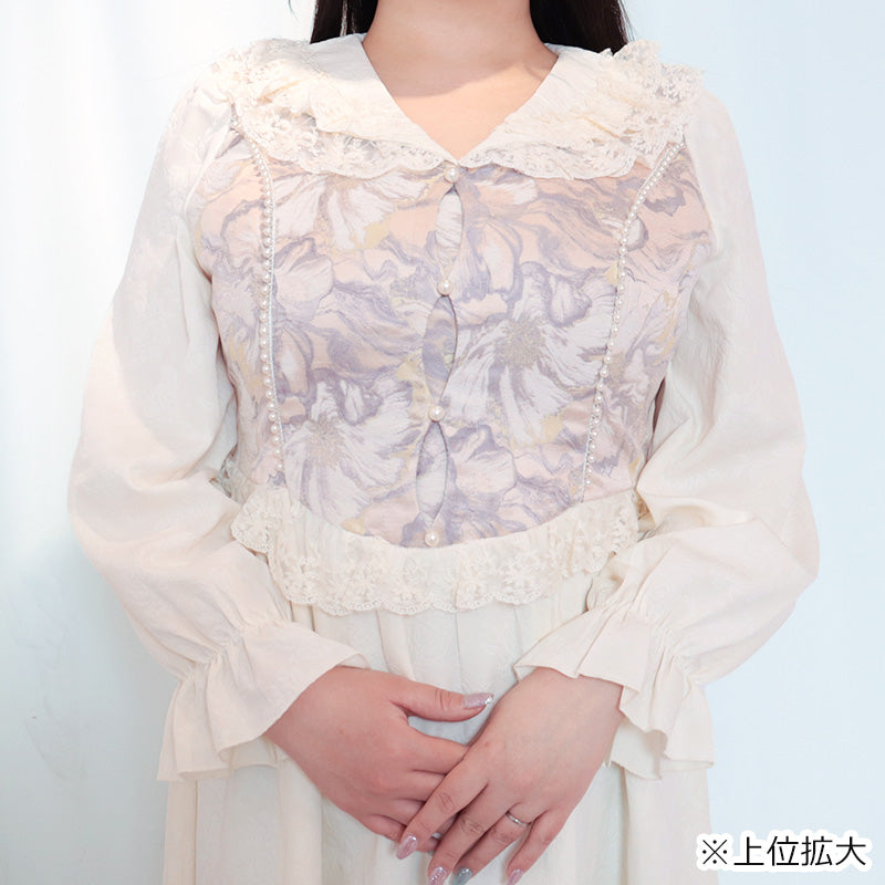 大きいサイズ レディース 白桃ミルクの花影ロングワンピース(3L/4L/5L)