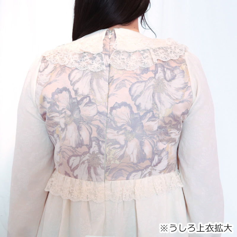 大きいサイズ レディース 白桃ミルクの花影ロングワンピース(3L/4L/5L)