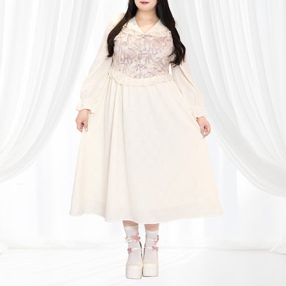 白桃ミルクの花影ロングワンピース(3L/4L/5L)