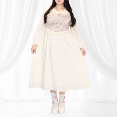 白桃ミルクの花影ロングワンピース(3L/4L/5L)