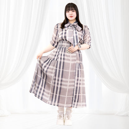 パルファムチェック・ワンピース　グレー（3L/4L/5L/6L）/Taberunosky（タベルノスキー）