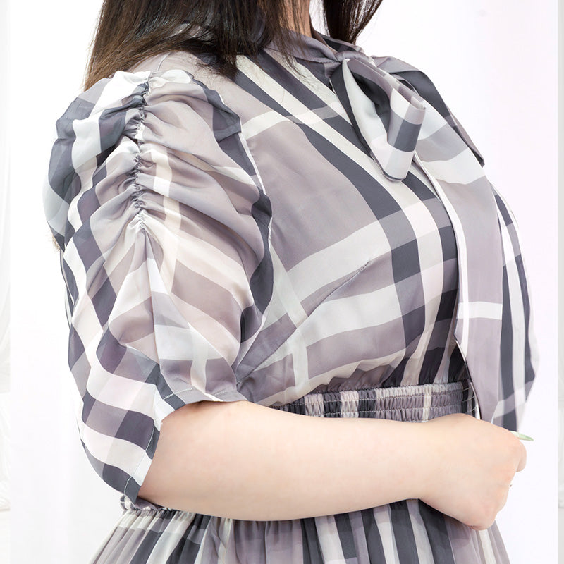 パルファムチェック・ワンピース　グレー（3L/4L/5L/6L）/Taberunosky（タベルノスキー）