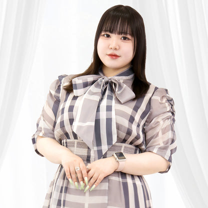 パルファムチェック・ワンピース　グレー（3L/4L/5L/6L）/Taberunosky（タベルノスキー）