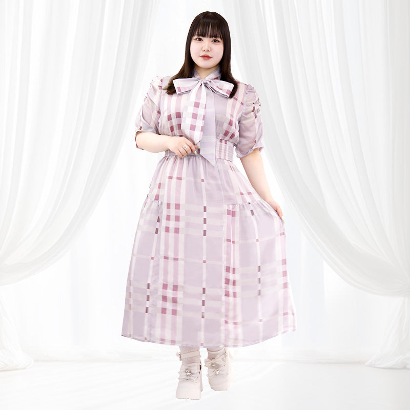 BODYLINE ピンクチェックワンピース いちごみるく様 パルファムチェック・ワンピース ピンク（3L/4L/5L/6L）/Taberunosky