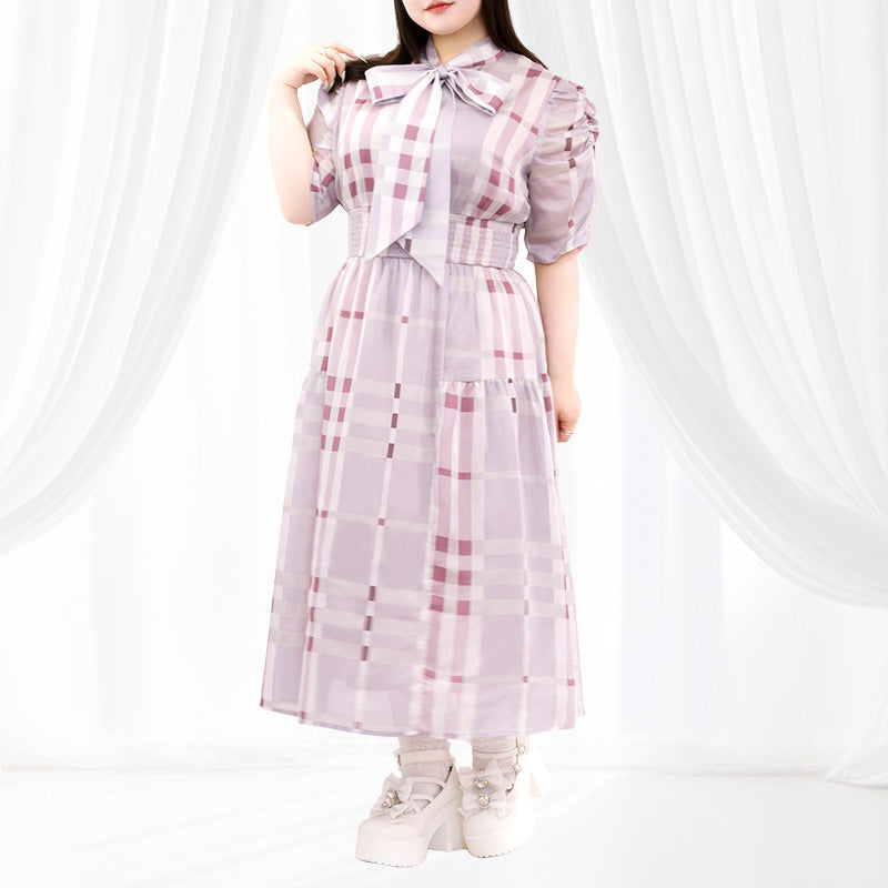 パルファムチェック・ワンピース　ピンク（3L/4L/5L/6L）/Taberunosky（タベルノスキー）