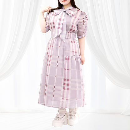 パルファムチェック・ワンピース　ピンク（3L/4L/5L/6L）/Taberunosky（タベルノスキー）