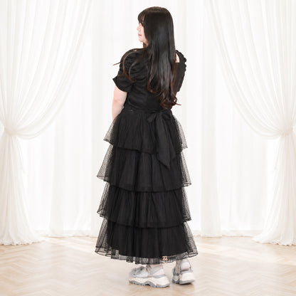 ノワール・ドットチュール・バックリボンティアードセットアップ（3L/4L/5L/6L）/Taberunosky（タベルノスキー）