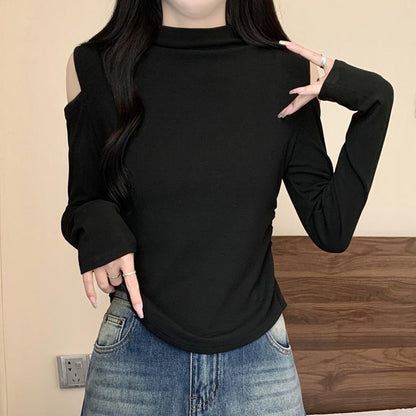 ショルダーリリース・モックネックカットソー(L/LL/3L/4L/5L)