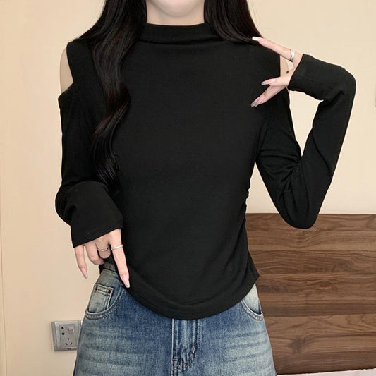 ショルダーリリース・モックネックカットソー(L/LL/3L/4L/5L)