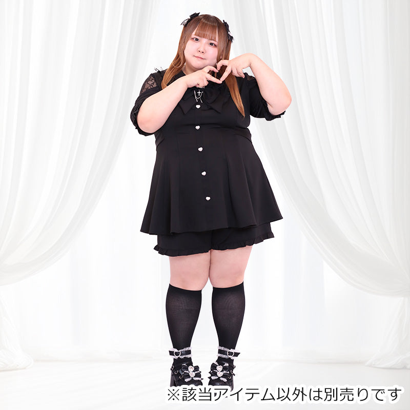 大きいサイズ レディース｜黒猫ビッグリボンの半袖地雷ブラック