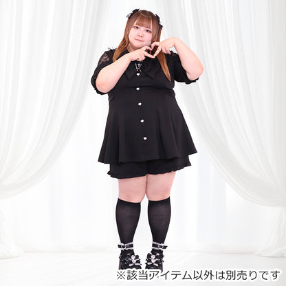 Black Cat Big Ribbon Short-Sleeve Jimei Black One-Piece Dress Set-Up (3L/4L/5L/6L) / Taberunosky