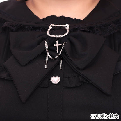 Black Cat Big Ribbon Short-Sleeve Jimei Black One-Piece Dress Set-Up (3L/4L/5L/6L) / Taberunosky
