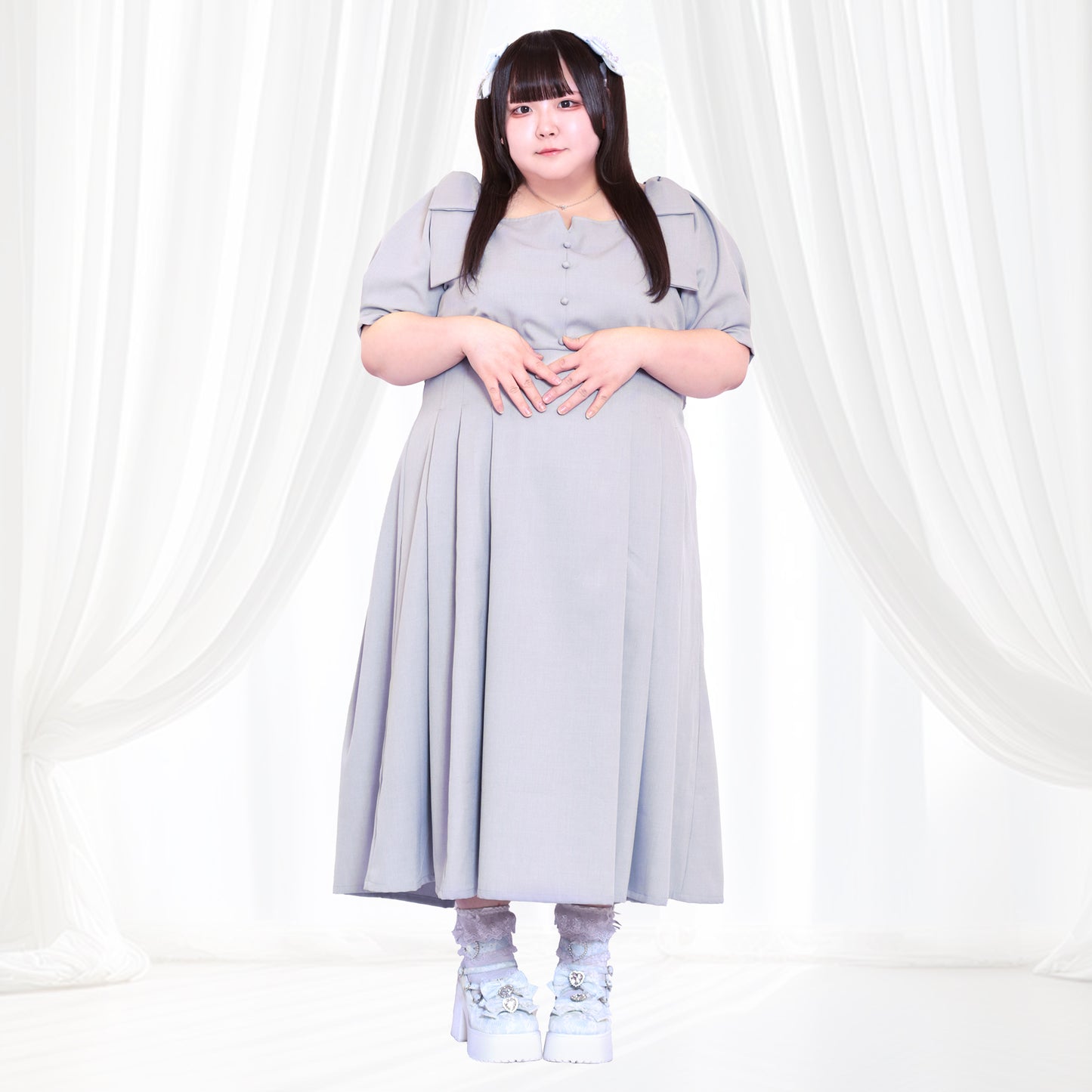 大きいサイズ レディース Sugar Blue Bonbon Ribbon Dress (3L/4L/5L/6L) / Taberunosky