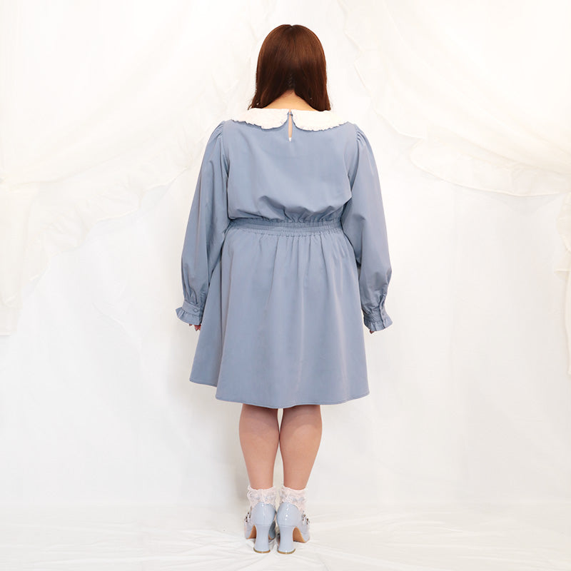 Blue mini dress with lace collar (one size fits 3L-4L-5L) / Taberunosky