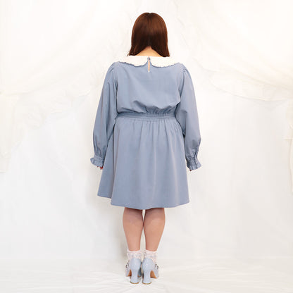 Blue mini dress with lace collar (one size fits 3L-4L-5L) / Taberunosky