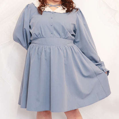 Blue mini dress with lace collar (one size fits 3L-4L-5L) / Taberunosky