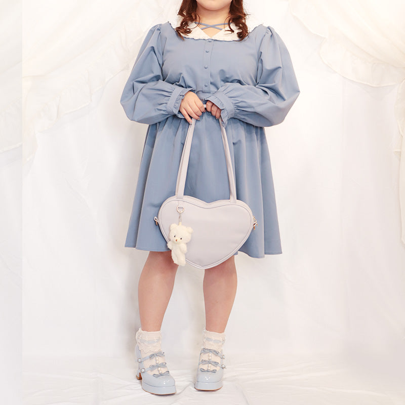 Blue mini dress with lace collar (one size fits 3L-4L-5L) / Taberunosky