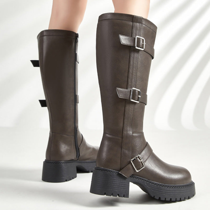 【ふくらはぎゆったり】ブラウンスモーク・ワイドエンジニアブーツ(ふくらはぎ大きいサイズ)