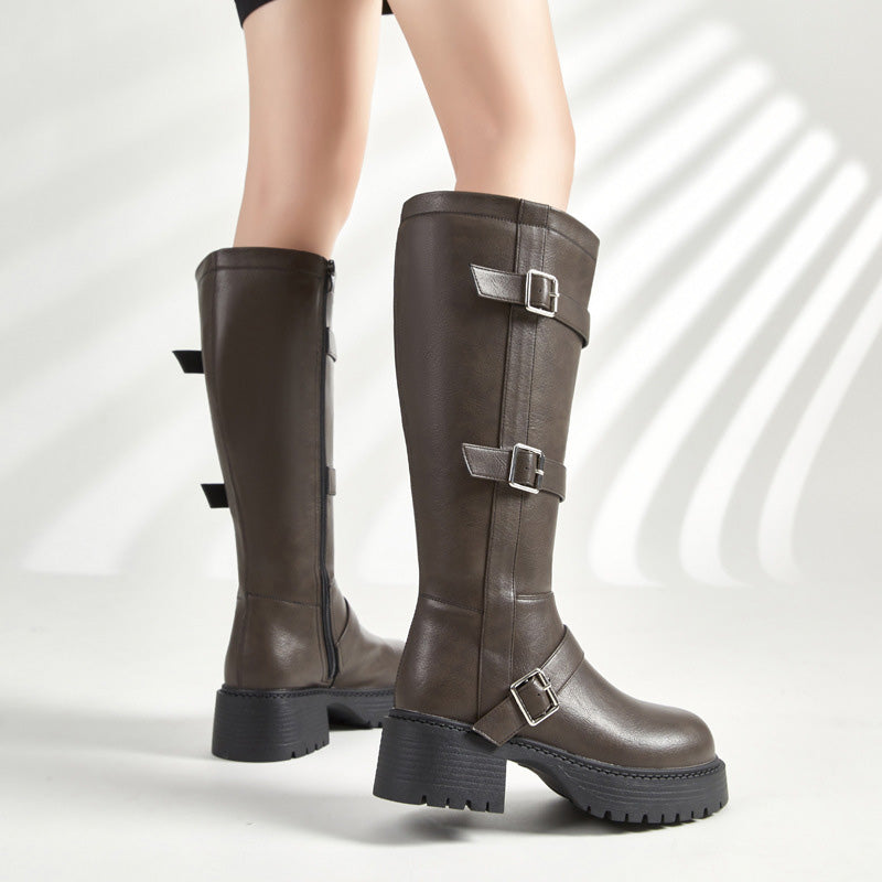 【ふくらはぎゆったり】ブラウンスモーク・ワイドエンジニアブーツ(ふくらはぎ大きいサイズ)