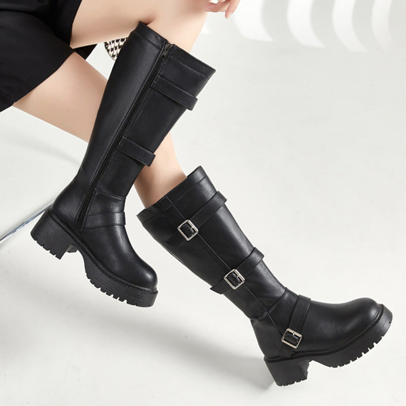 【ふくらはぎゆったり】ブラックスモーク・ワイドエンジニアブーツ(ふくらはぎ大きいサイズ)