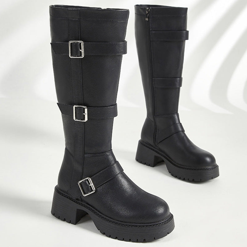 【ふくらはぎゆったり】ブラックスモーク・ワイドエンジニアブーツ(ふくらはぎ大きいサイズ)