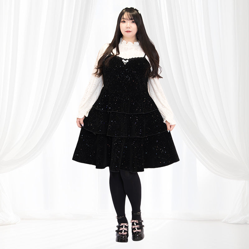 大きいサイズ レディース スパークルヴェール・レイヤードキャミワンピセット(LL/3L/4L/5L)