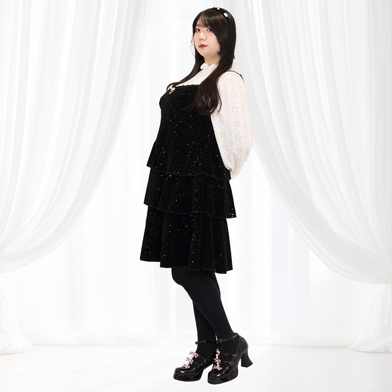 大きいサイズ レディース スパークルヴェール・レイヤードキャミワンピセット(LL/3L/4L/5L)