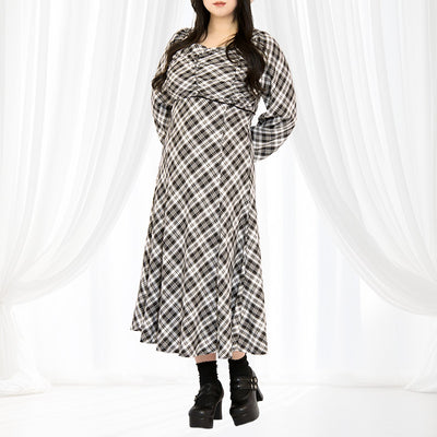 【大きいサイズのワンピースランキング】カフェノワール・チェックワンピース（3L/4L/5L/6L）/Taberunosky（タベルノスキー）